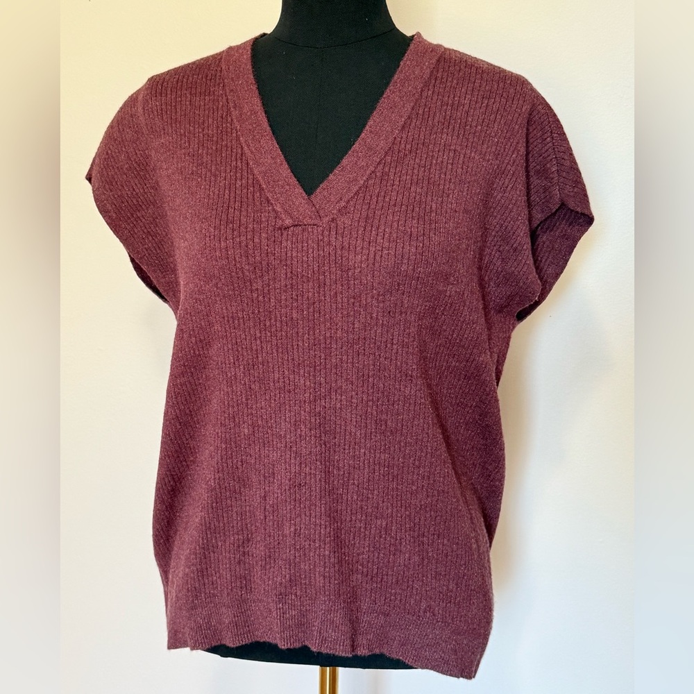 LOFT Burgundy Ribbed Knit Top